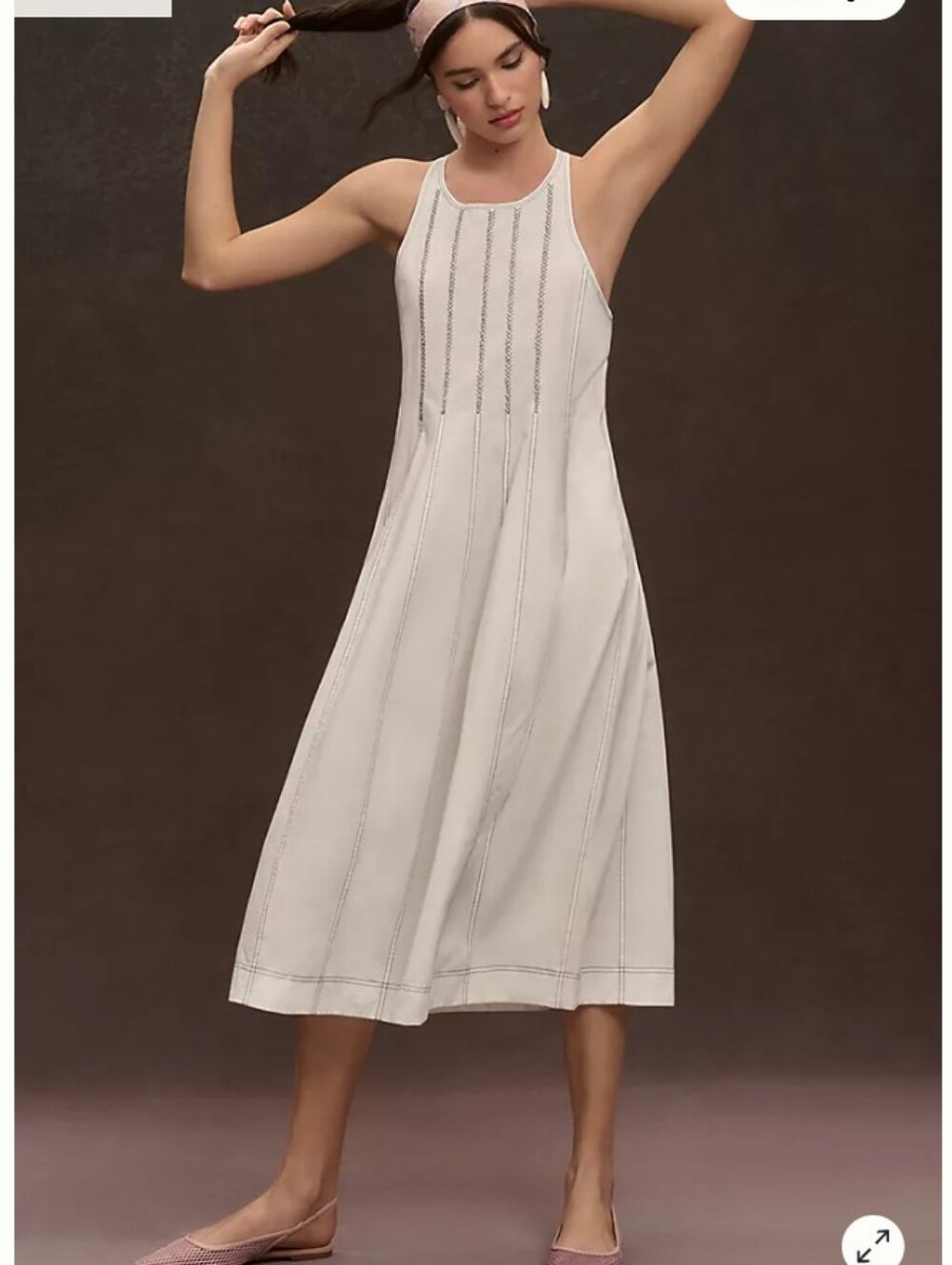 Anthropologie Daily Practice Pintuck Sleeveless Midi Dress Cream White Size Med